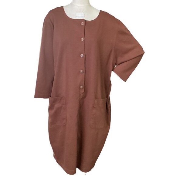 Worthington Woman Brown Button-Up Dress 2 Pockets & Belt Plus Sz 20W #23Q - Picture 3 of 10